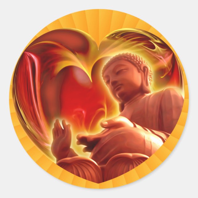 Pegatina Redonda BUDDHA Heart | radio amarillo (Anverso)