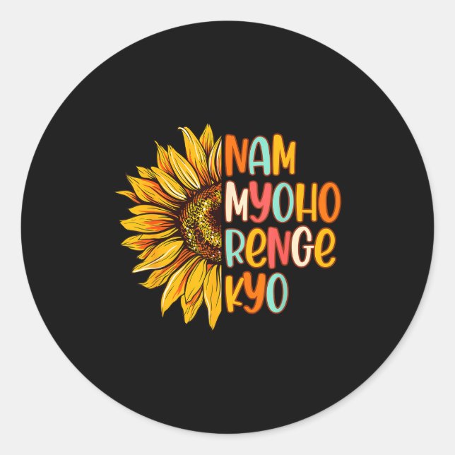 Pegatina Redonda Buddhist Buddhism Sunflower Nam A Myoho Renge Kyo  (Anverso)