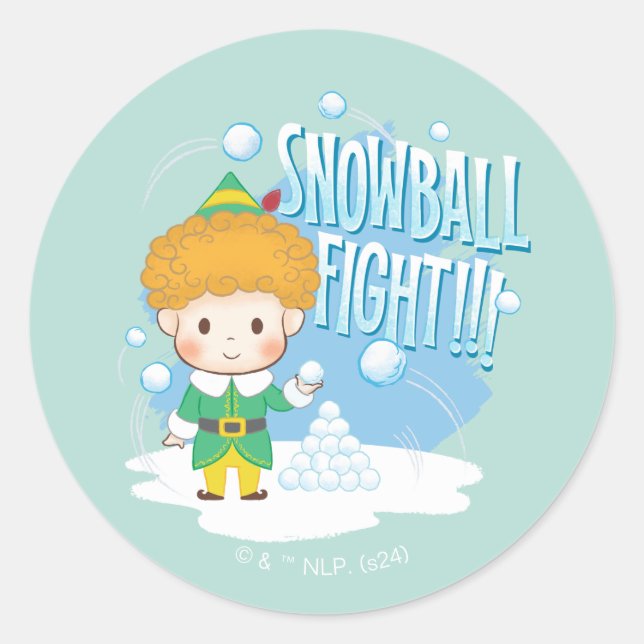 Pegatina Redonda ¡Buddy the Elf Snowball Fight! (Anverso)