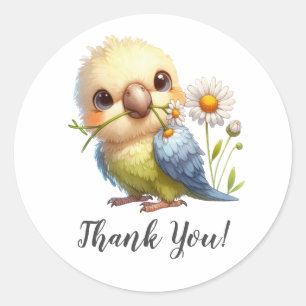 Pegatina Redonda Budgie y Bloom Sonrientes Gracias