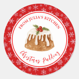 Pegatina Redonda Budín de Navidad para Hornear en Festejos