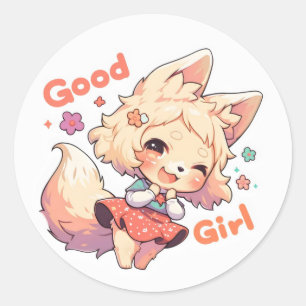 Pegatina Redonda Buen Chica Cute Animal Anime