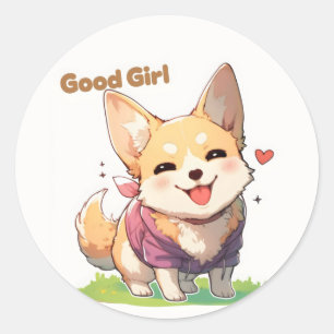Pegatina Redonda Buen Chica Cute Anime Dog