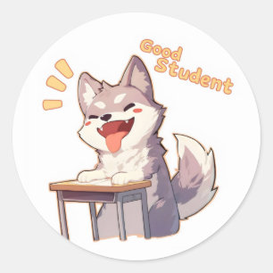 Pegatina Redonda Buen estudiante feliz perro animador