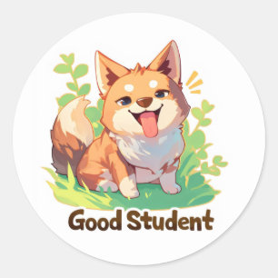 Pegatina Redonda Buen estudiante, perro de café