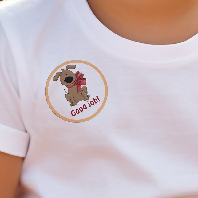 Pegatina Redonda Buen Trabajo Corta Marrón Cachorro Perro Recompens (Good Job Cute Brown Puppy Dog Reward Classic Round Sticker)