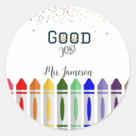 Pegatina Redonda Buen trabajo Crayon Star Design para profesores