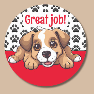 Pegatina Redonda ¡Buen trabajo! Perro de cachorro