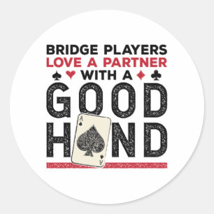 Pegatina Redonda Buena mano de Funny Bridge Player Partner