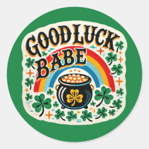 Pegatina Redonda Buena suerte Babe St. Patrick's Day Irish Rainbow