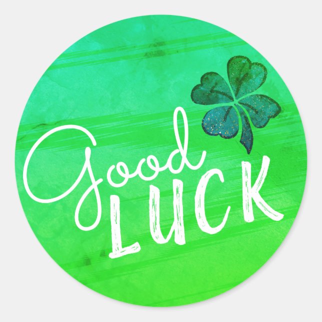 Pegatina Redonda Buena Suerte Cuatro Leaf Clover Shamrock (Anverso)