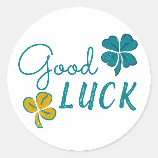 Pegatina Redonda Buena Suerte Cuatro Leaf Clover Shamrock  (Anverso)