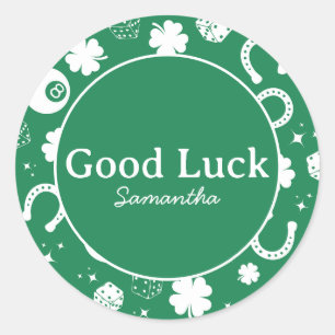 Pegatina Redonda Buena suerte Green Shamrock