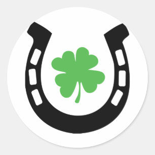 Pegatina Redonda Buena Suerte Horseshoe Cloverleaf - Shamrock