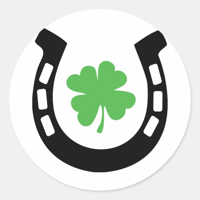 Pegatina Redonda Buena Suerte Horseshoe Cloverleaf - Shamrock (Anverso)