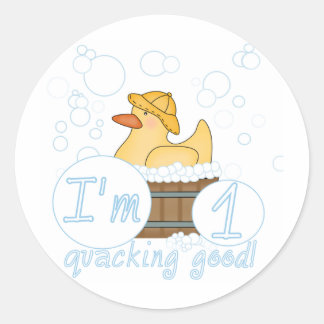 Pegatina Redonda Buenas 1ras camisetas del cumpleaños de Quacking