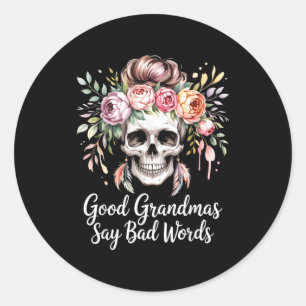 Pegatina Redonda Buenas abuelas dicen malas palabras acuarela flora