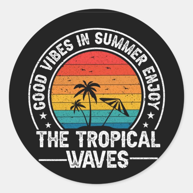 Pegatina Redonda Buenas vibraciones en verano-4343 (Anverso)