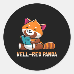 Pegatina Redonda Bueno Panda Rojo Bookworm Leer libros Panda