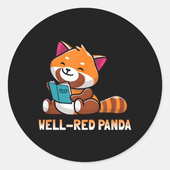 Pegatina Redonda Bueno Panda Rojo Bookworm Leer libros Panda (Anverso)