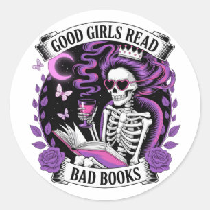 Pegatina Redonda Buenos Chicas leen libros malos