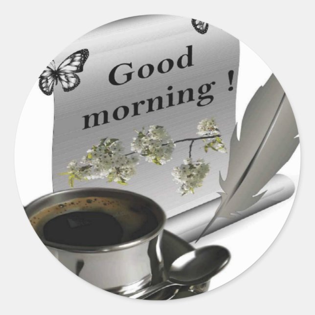 Pegatina Redonda Buenos días (Anverso)