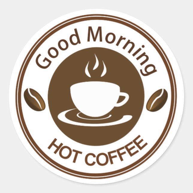 Pegatina Redonda Buenos días café caliente (Anverso)