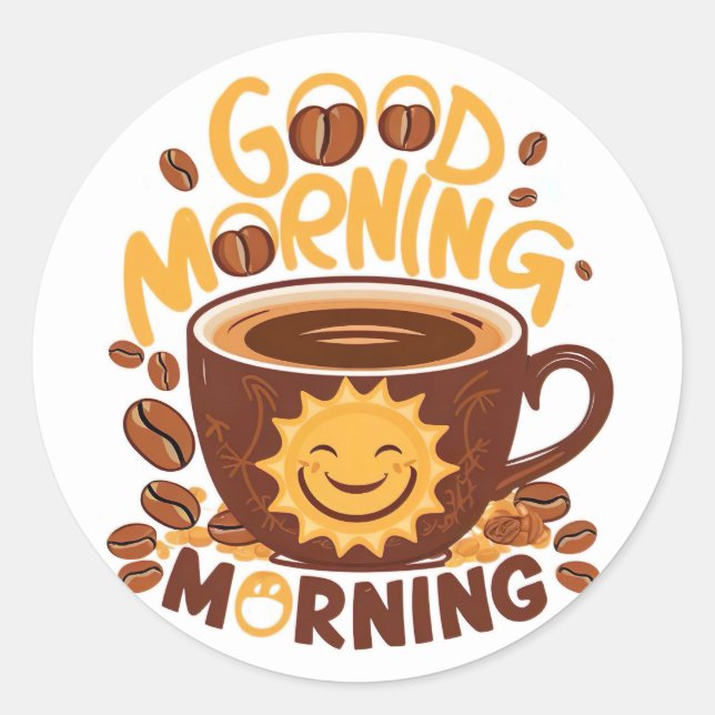 Pegatina Redonda Buenos días café Lover (Anverso)