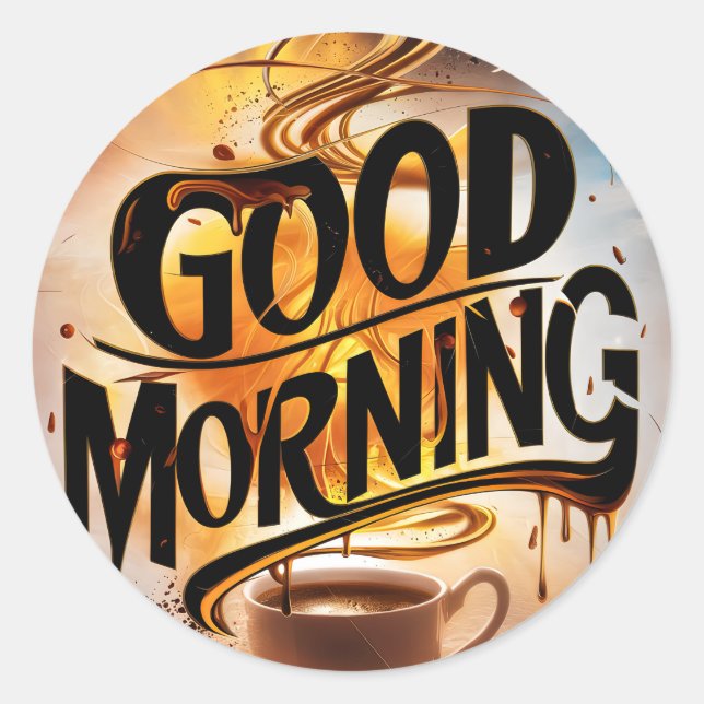 Pegatina Redonda Buenos días café y panes #3 (Anverso)