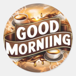 Pegatina Redonda Buenos días café y panes #4