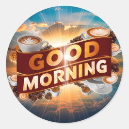 Pegatina Redonda Buenos días café y panes #5