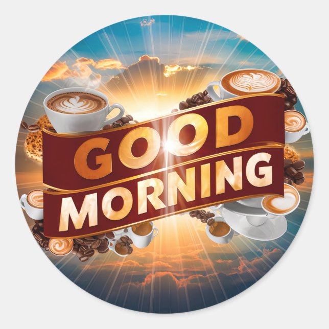 Pegatina Redonda Buenos días café y panes #5 (Anverso)