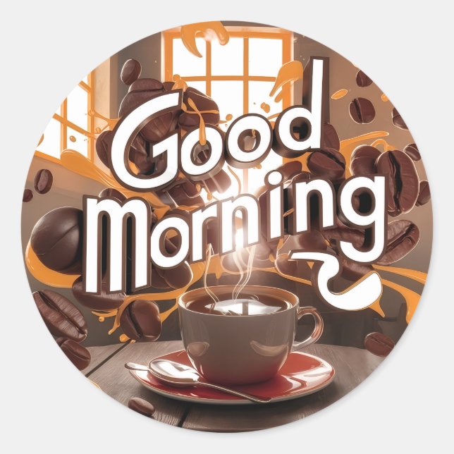 Pegatina Redonda Buenos días café y panes #6 (Anverso)