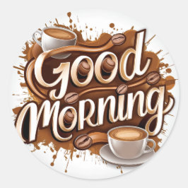 Pegatina Redonda Buenos días café y panes #7