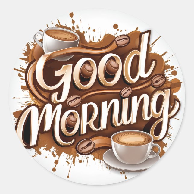 Pegatina Redonda Buenos días café y panes #7 (Anverso)