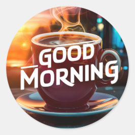 Pegatina Redonda Buenos días café y panes #8