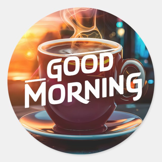 Pegatina Redonda Buenos días café y panes #8 (Anverso)