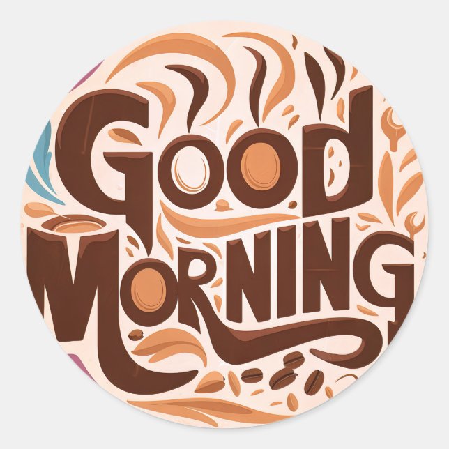 Pegatina Redonda Buenos días café y panes #9 (Anverso)