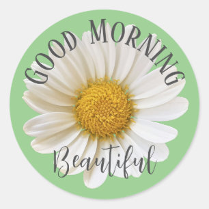 Pegatina Redonda Buenos días hermosa Daisy Sage verde blanco