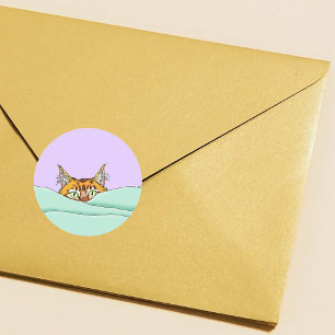 Pegatina Redonda Buenos días Naranja Cat Funny