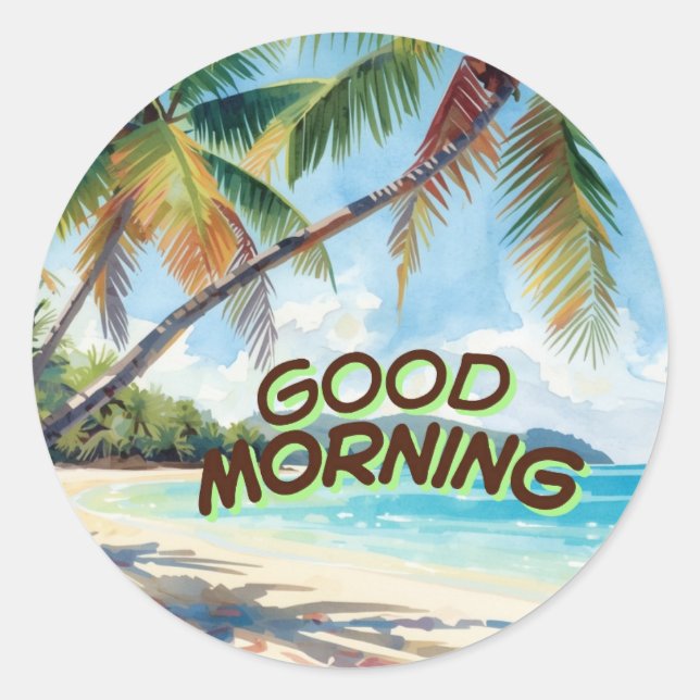 Pegatina Redonda Buenos Días Palmas (Anverso)