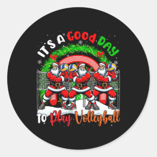 Pegatina Redonda Buenos días para jugar voleibol navidad Santa Rain