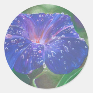 Pegatina Redonda Buenos días Pétalos de Gloria (Ipomoea Purpurea) y