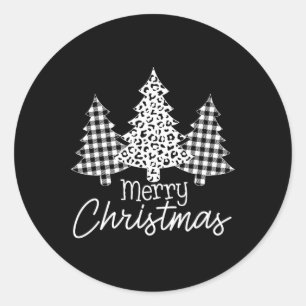 Pegatina Redonda Búfalo Blanco Y Negro Juegan Feliz Navidad