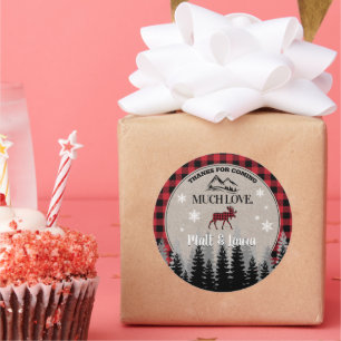 Pegatina Redonda Búfalo de cuadros Leñador Gracias