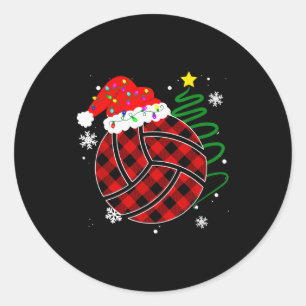 Pegatina Redonda Bufalo Plaid Rojo de Volleyball Navidad Srt Xmas P