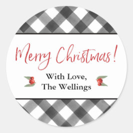 Pegatina Redonda Buffalo Check Negro & Blanco Feliz Navidad Persona