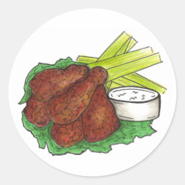 Pegatina Redonda Buffalo NY Spicy Chicken Wings Celery azul de ques
