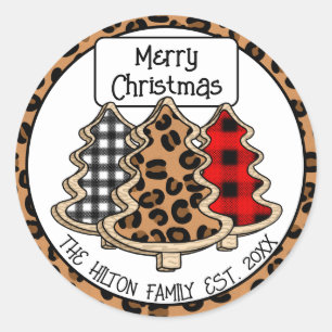 Pegatina Redonda Buffalo personalizado Plaid Gingham Christmas Tree