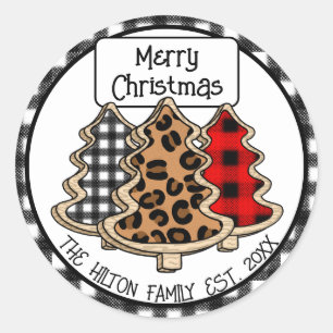 Pegatina Redonda Buffalo personalizado Plaid Gingham Christmas Tree
